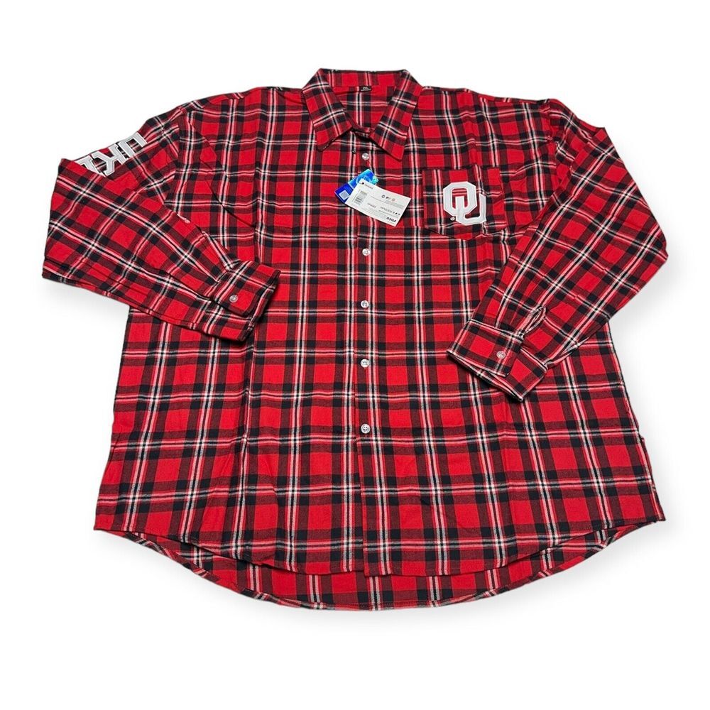 NWT Men's FOCO Oklahoma Sooners NCAA Plaid Long Sleeve Flannel Shirt Size XXL
